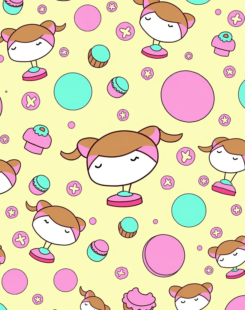 Cute Kawaii Girls Pink Teal Circles Rug