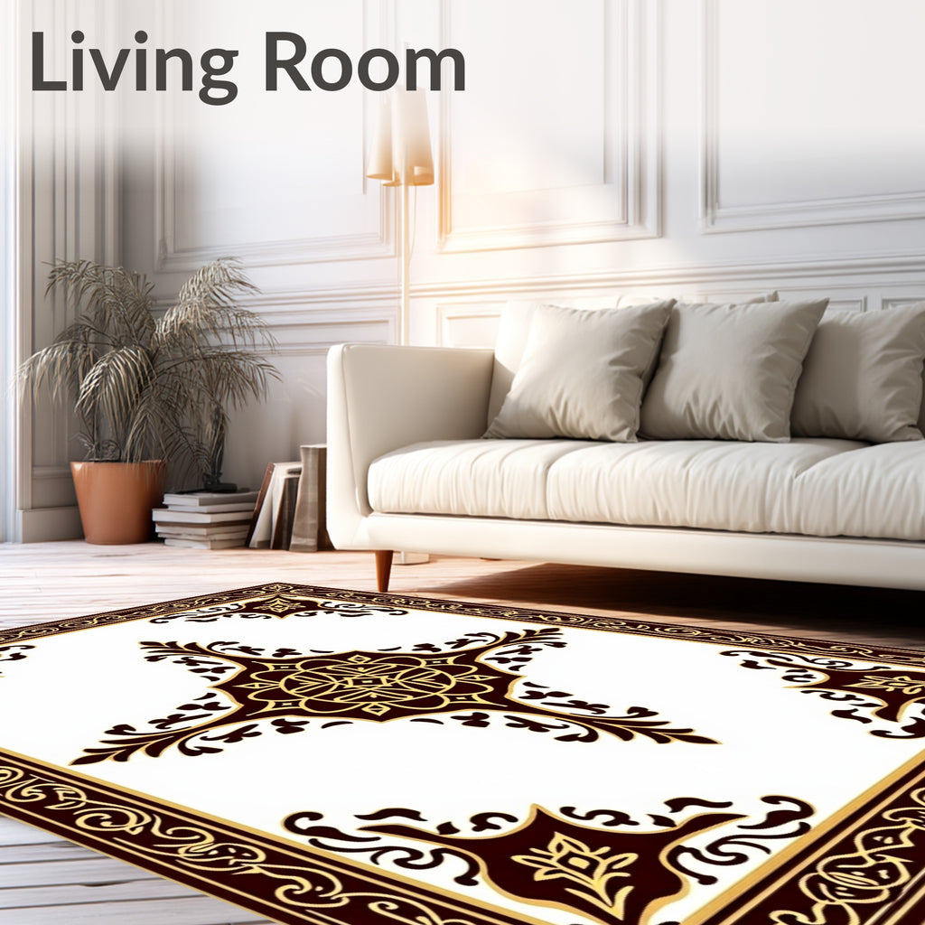 Antique Gold and Burgundy Medallion Frame Rug