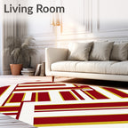 Bold Crimson Gold Geometric Overlap Rug