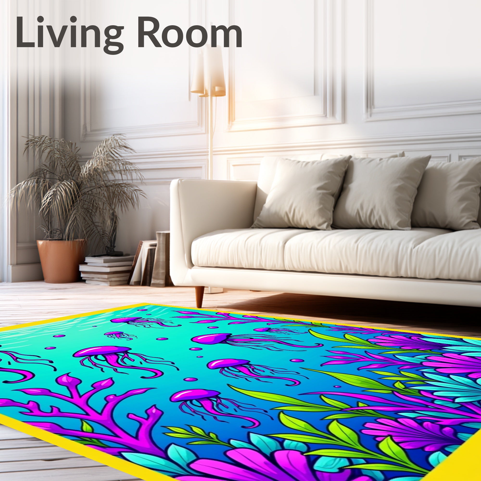 Neon Purple Jellyfish Undersea Garden Rug