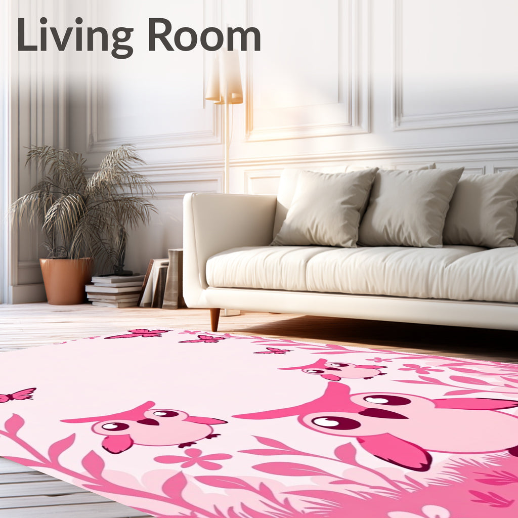 Pink Butterflies And Owls Garden Whimsy Rug