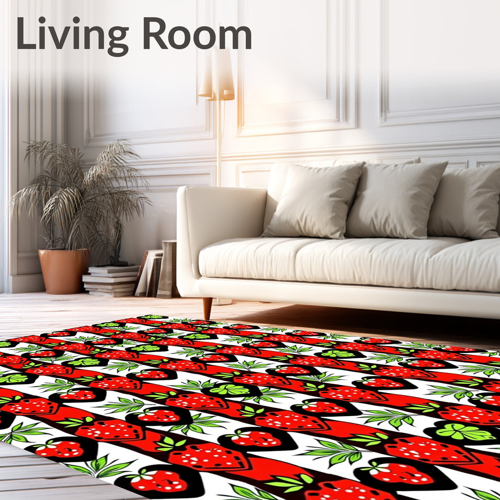 Red Strawberry Heart Stripe Rug