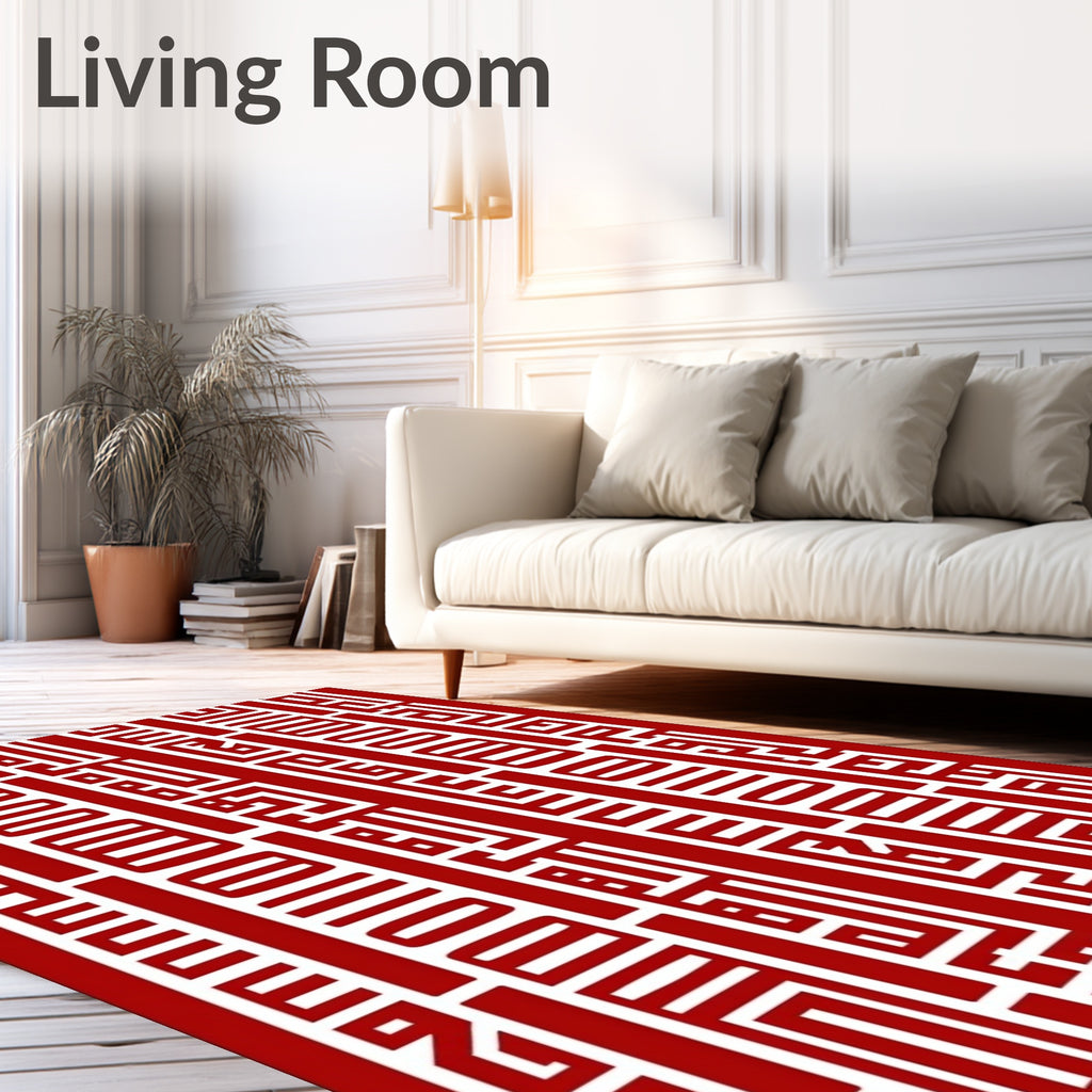 Bold Red Geometric Maze Stripe Rug