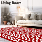 Bold Red Geometric Maze Stripe Rug