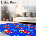 Playful Red Mouse Colorful Confetti Blue Rug
