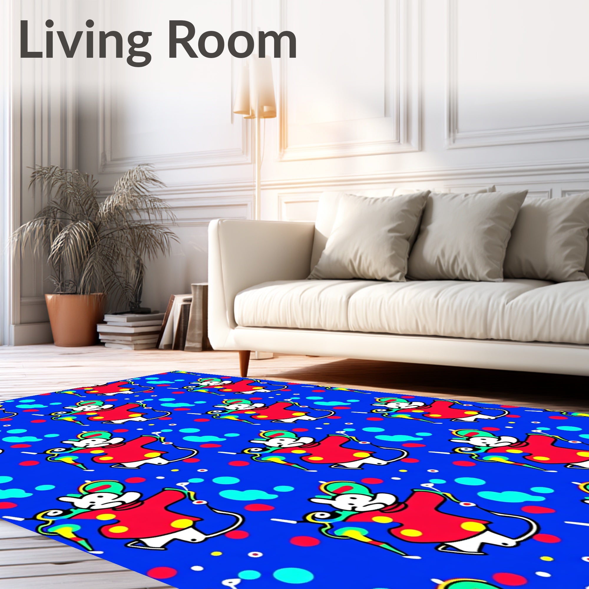 Playful Red Mouse Colorful Confetti Blue Rug