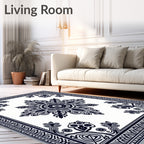 Dark Blue Medallion Border Rug