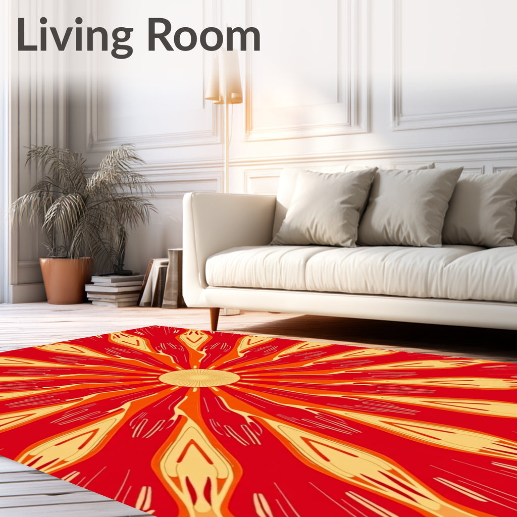 Vibrant Red Flame Sunburst Rug