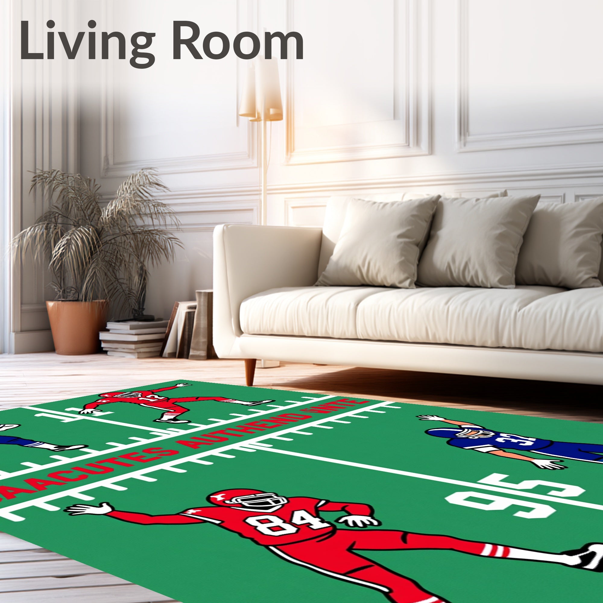Vintage Football Players Action Field Rug