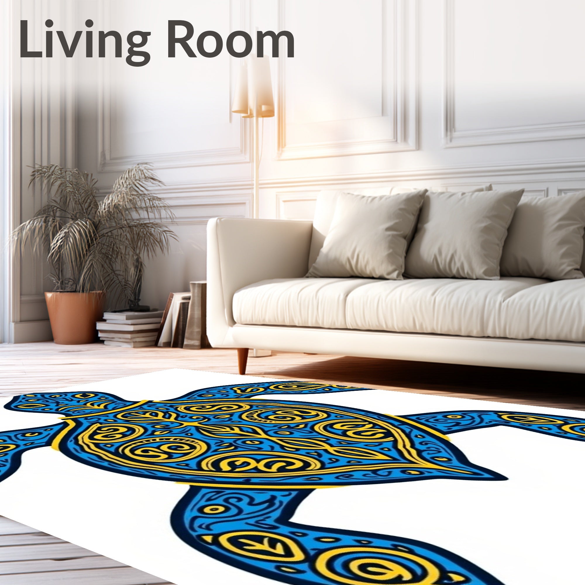 Ornate Blue Yellow Turtle Art Rug