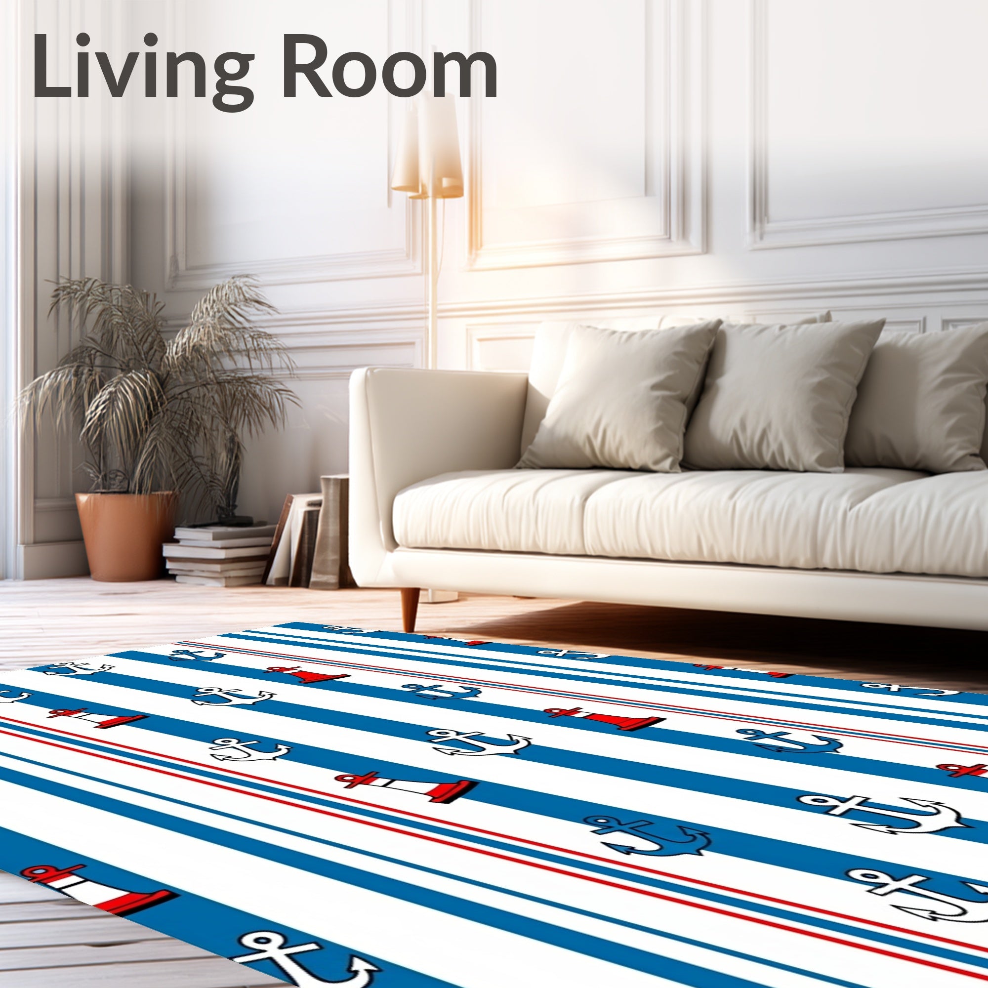 Nautical Red White Blue Anchor Lighthouse Stripes Rug