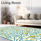 Teal Maze Yellow Whimsical Creatures Rug