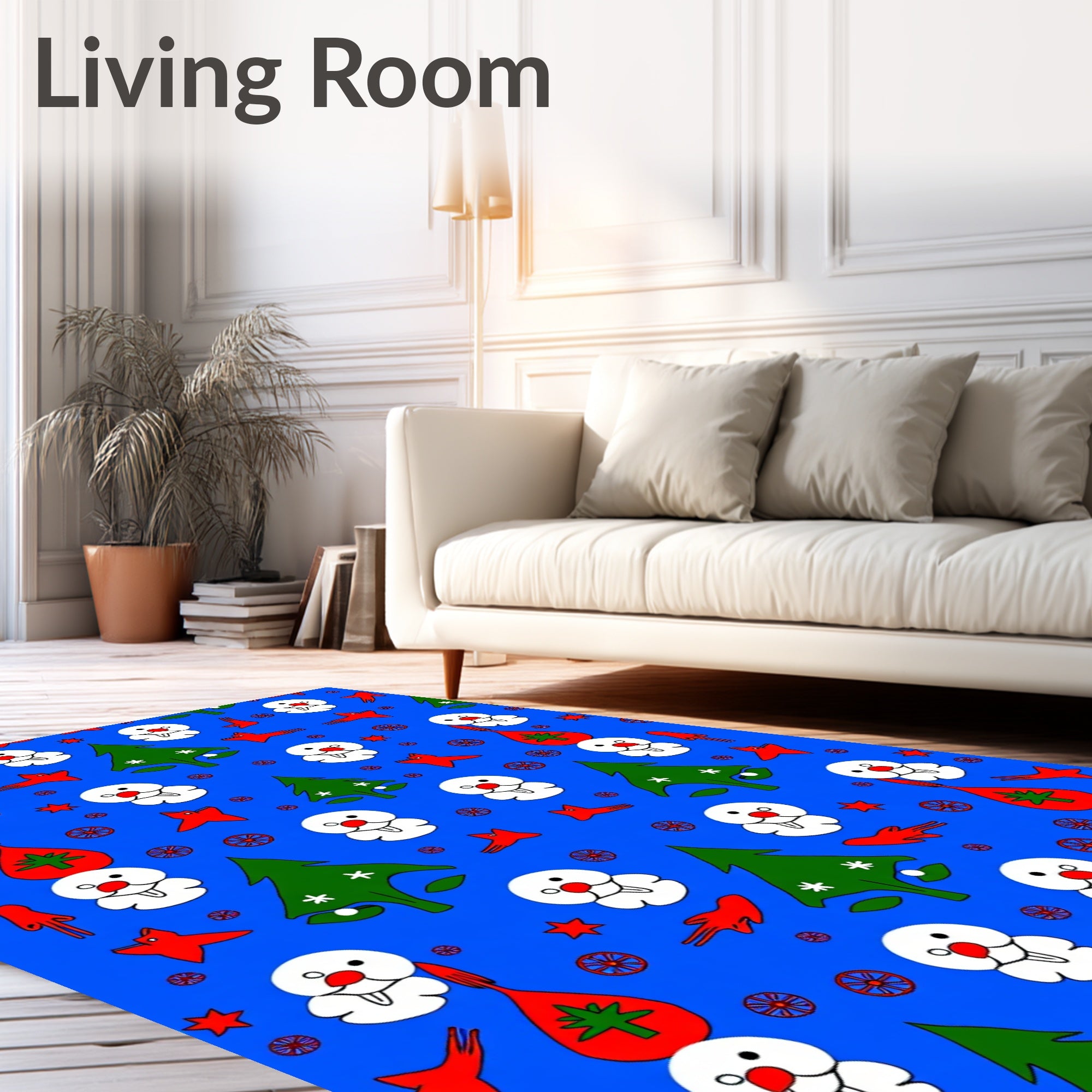 Blue Snowman Christmas Tree Star Fox Rug