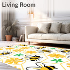 Cute Yellow Bee Yellow Flower Garden Rug