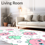 Cute Pink Green Dinosaur Clouds Stars Rug