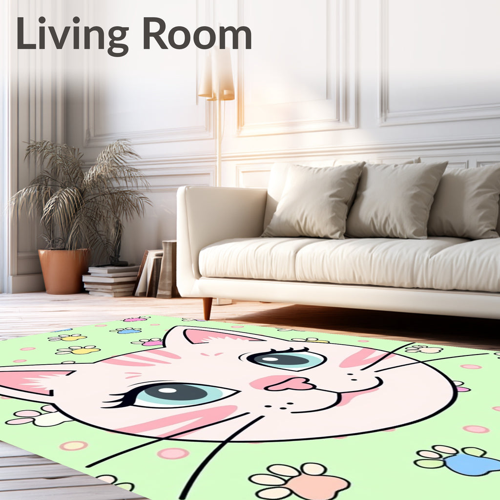 Cute Pink Cat Paw Print Pastel Rug