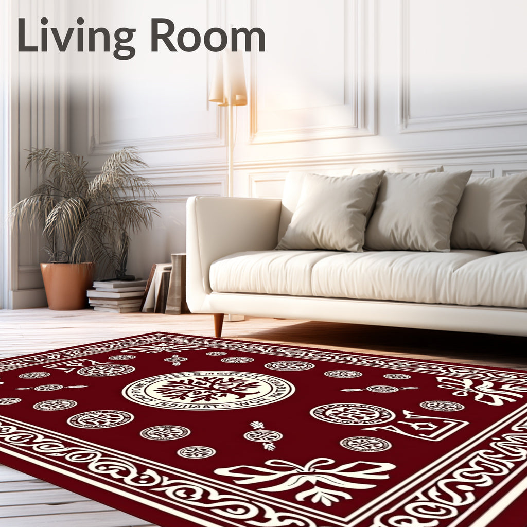 Deep Red Laurel Crest Tree Medallion Rug