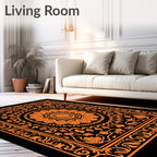 Vibrant Orange Floral Mandala Ornament Rug