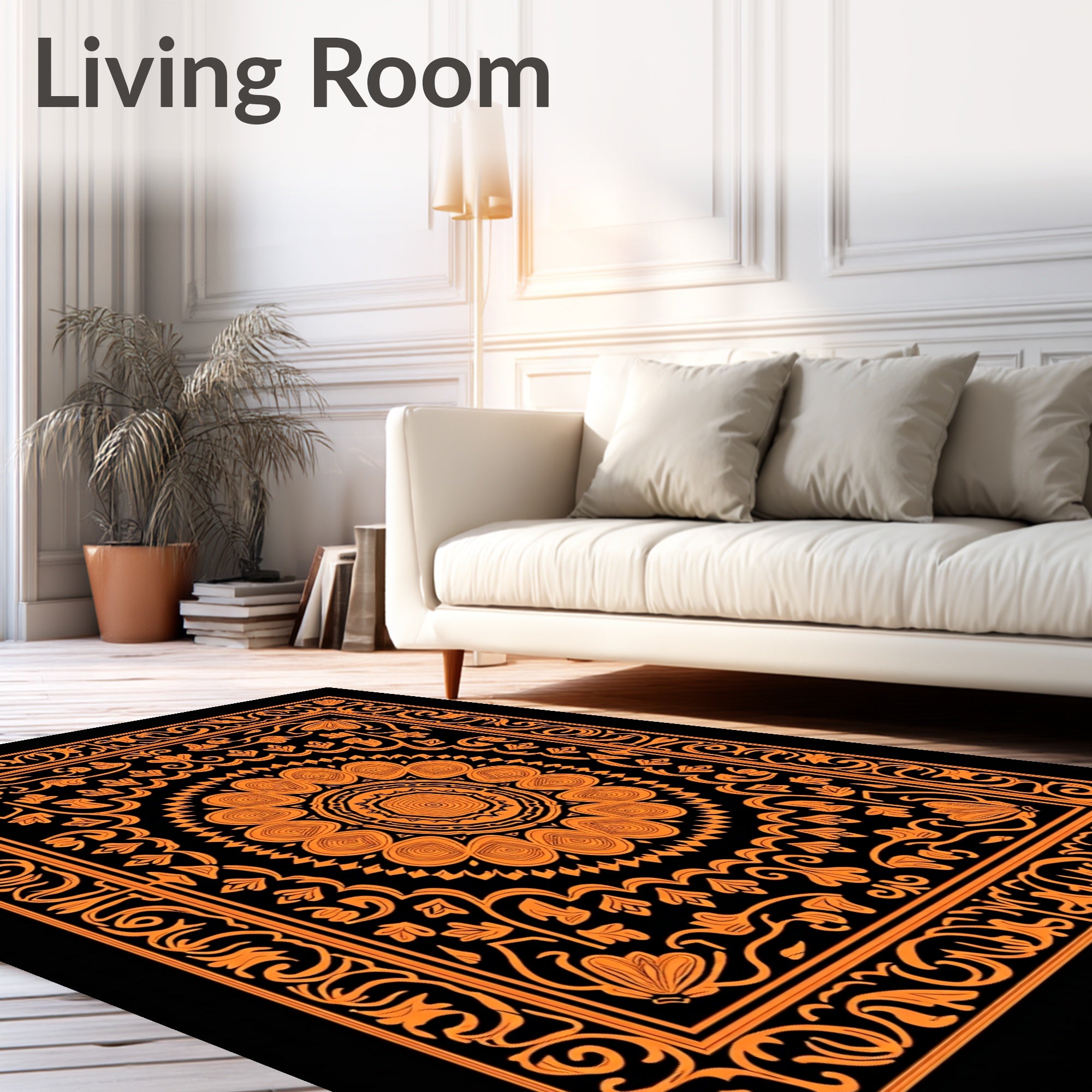Vibrant Orange Floral Mandala Ornament Rug