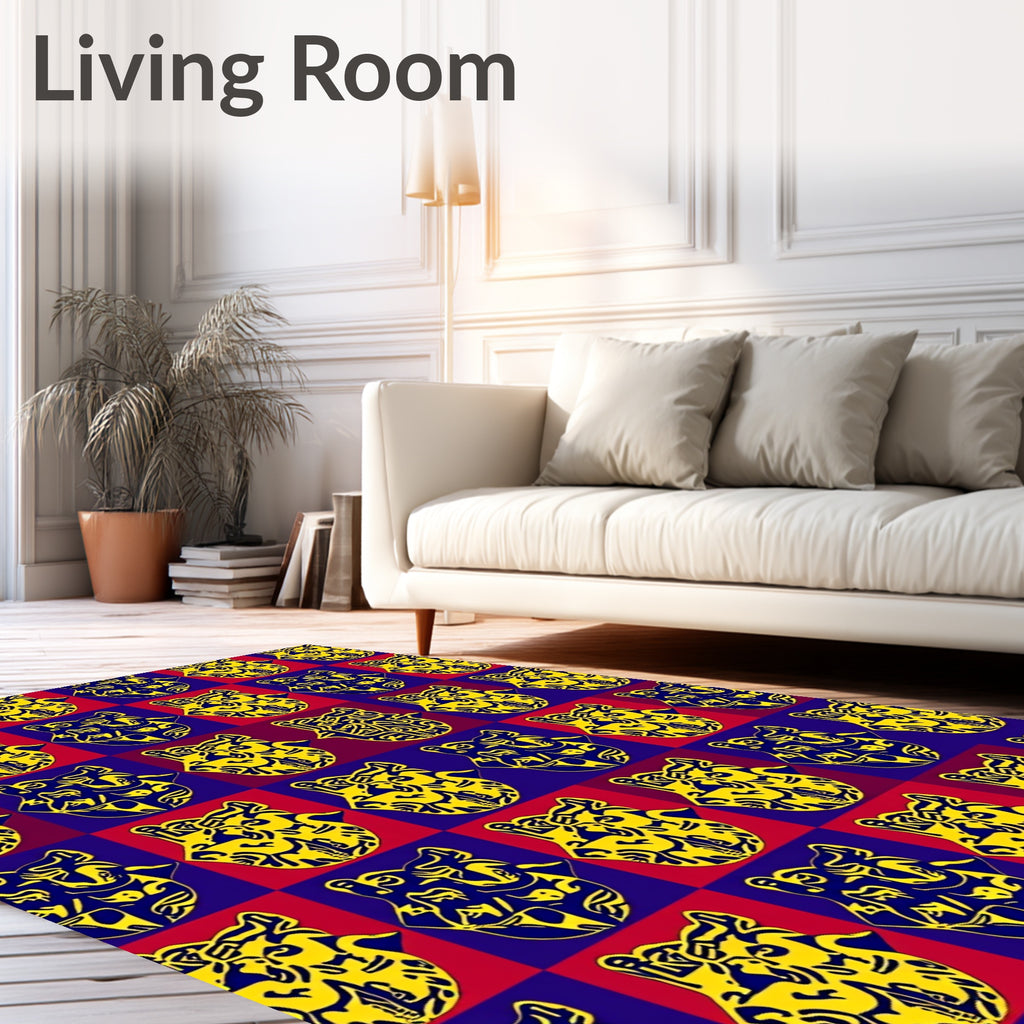 Bold Yellow Hamsa Red Blue Checkered Rug
