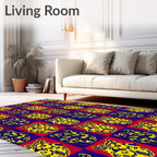 Bold Yellow Hamsa Red Blue Checkered Rug