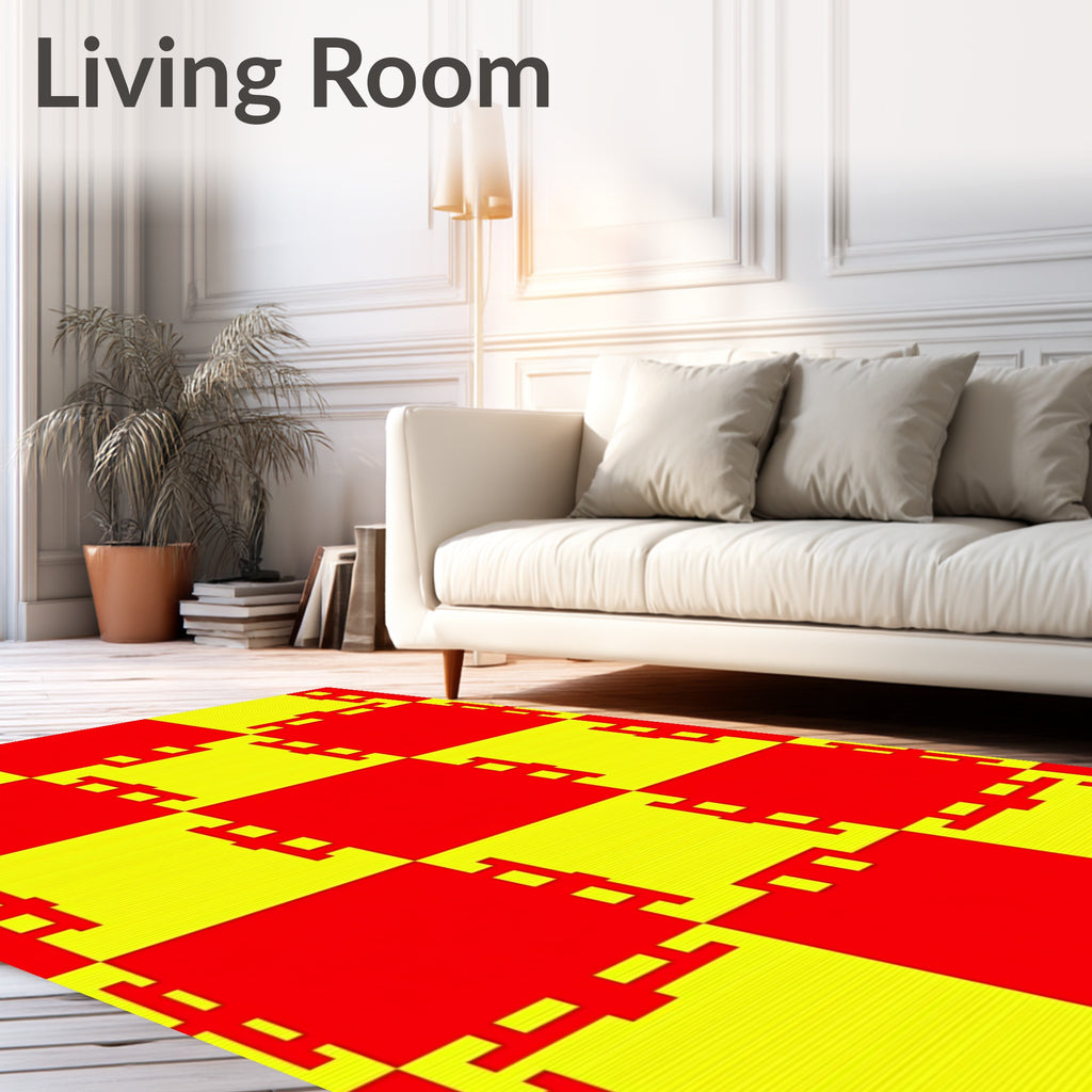 Bold Red Yellow Block Abstract Rug