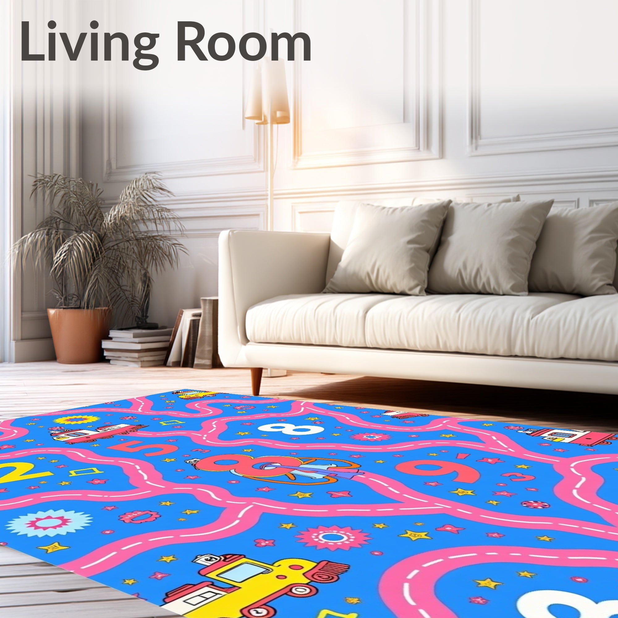 Bright Blue Train Number Play Mat Rug