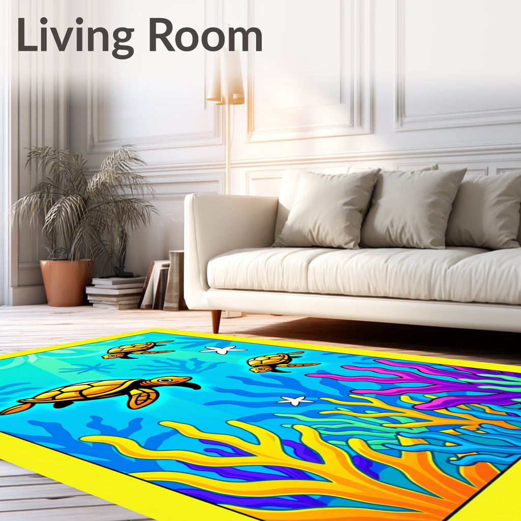 Underwater Turquoise Sea Turtle Coral Reef Rug