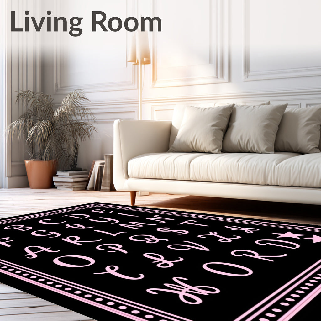 Pink Script Alphabet Heart Stars Rug