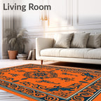 Orange and Navy Floral Medallion Rug