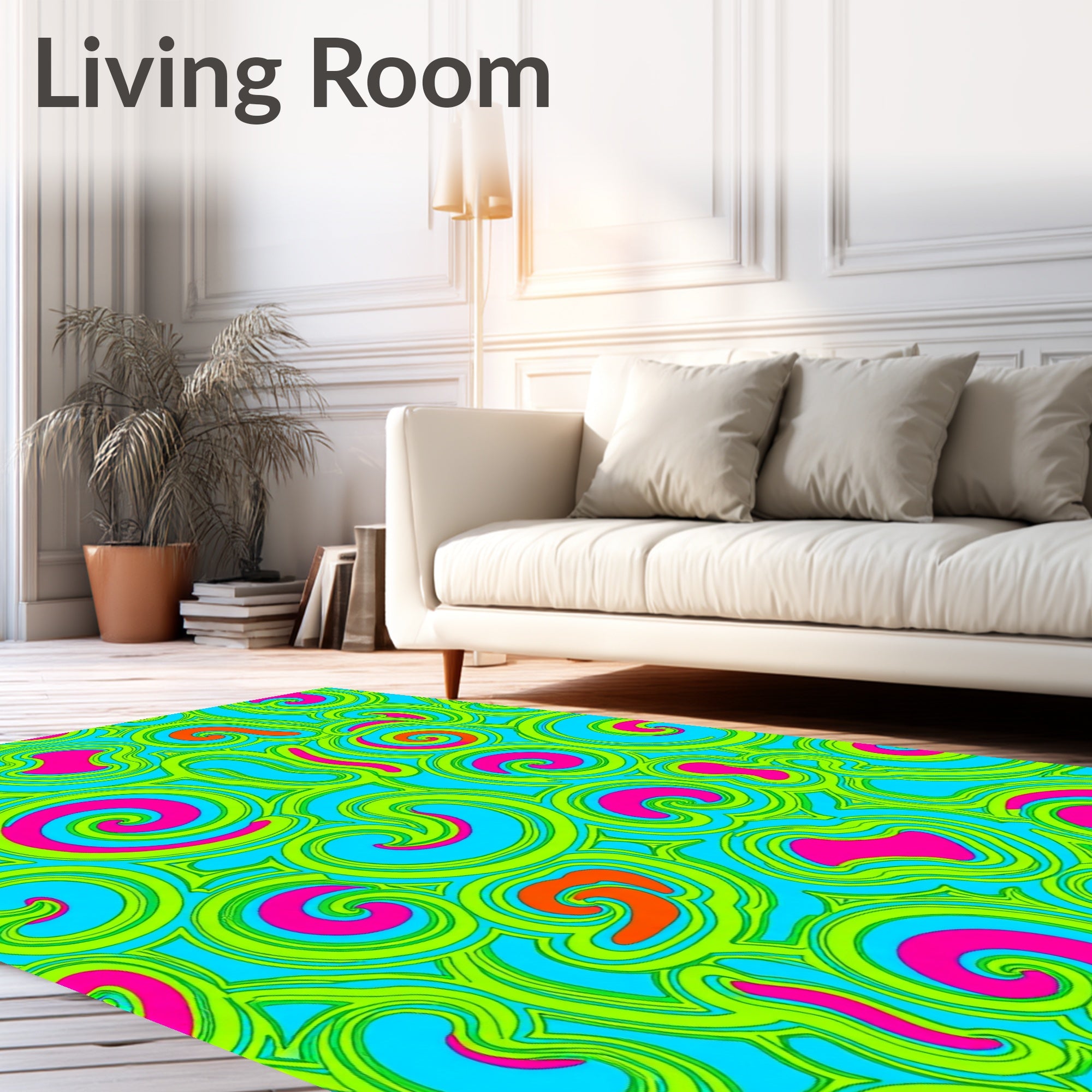 Vivid Blue Swirls Neon Graphic Rug