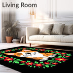 Corgi With Red Flower Wreath Rug