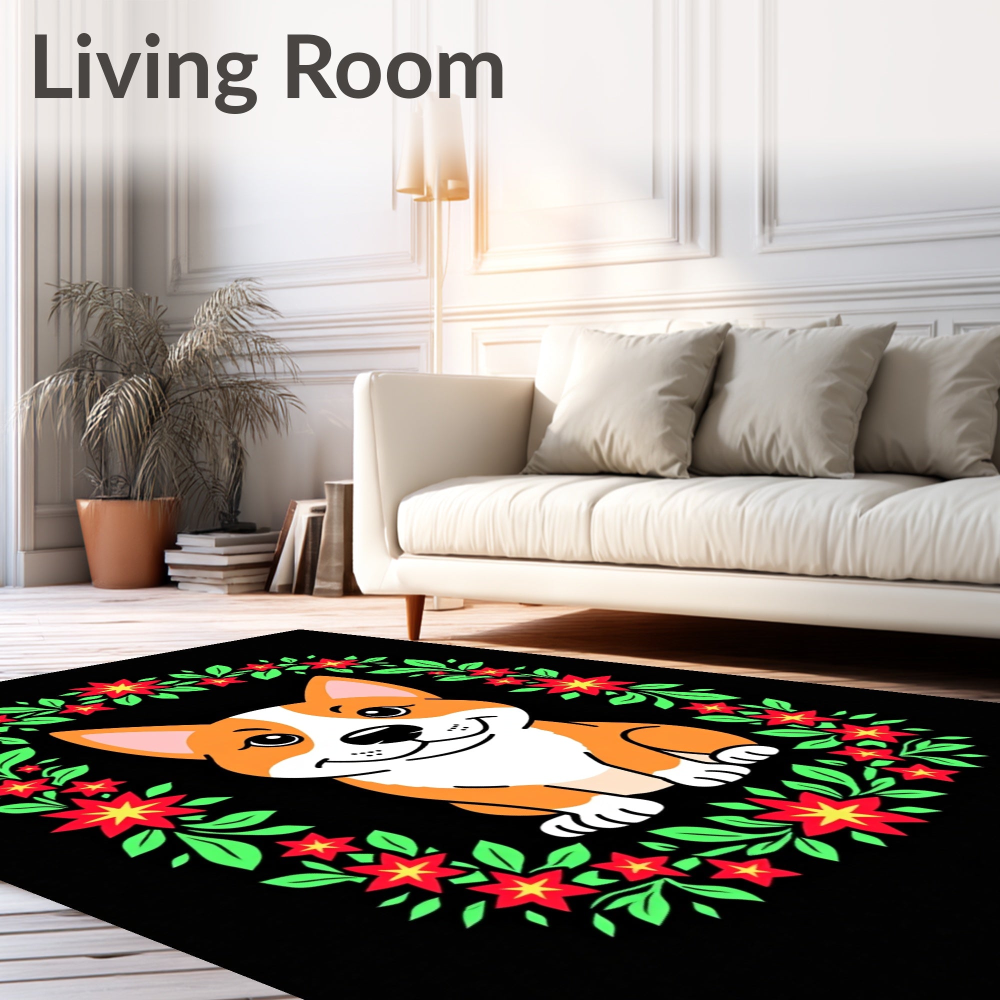 Corgi With Red Flower Wreath Rug
