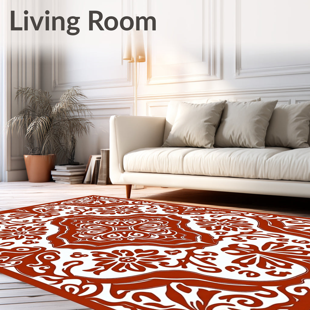 Terracotta Filigree Floral Arrangement Rug