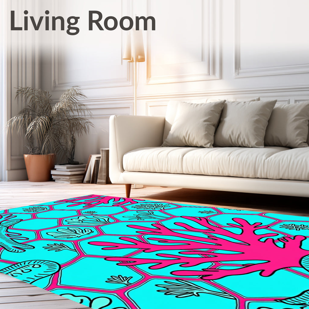 Coral Reef Teal And Pink Hexagons Rug