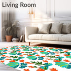 Vibrant Teal Orange Green Foliage Rug
