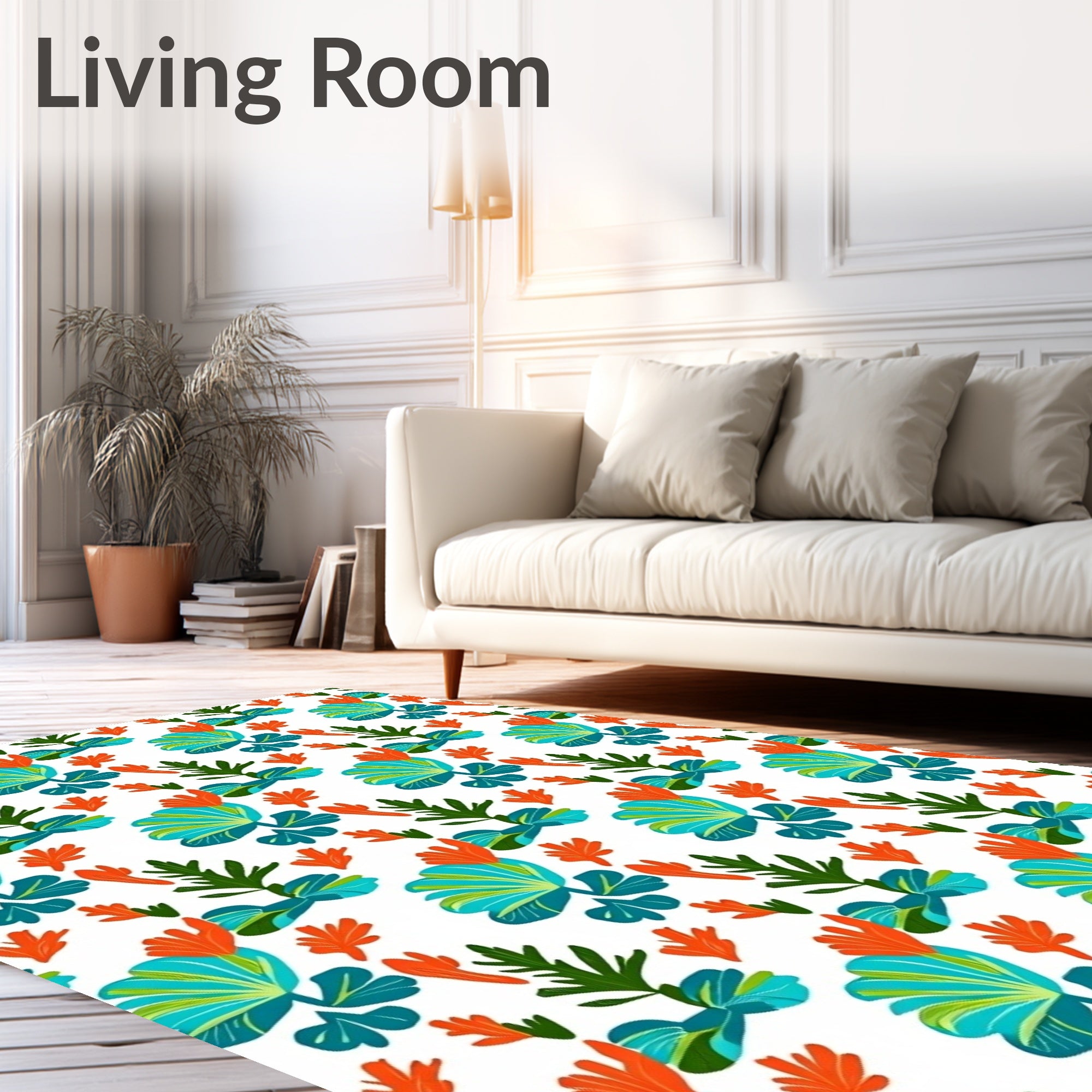 Vibrant Teal Orange Green Foliage Rug