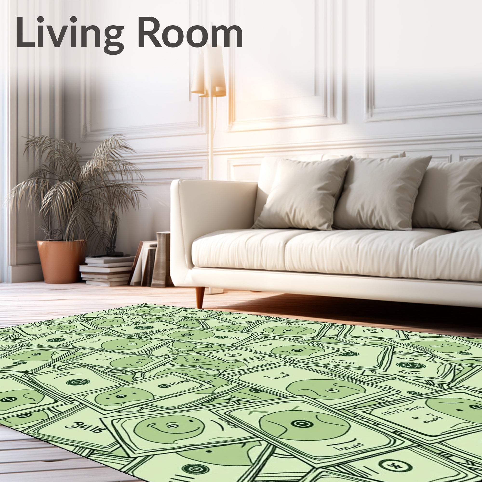 Whimsical Green Character Collage Rug