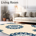 Navy Blue Medallion Cream Background Rug
