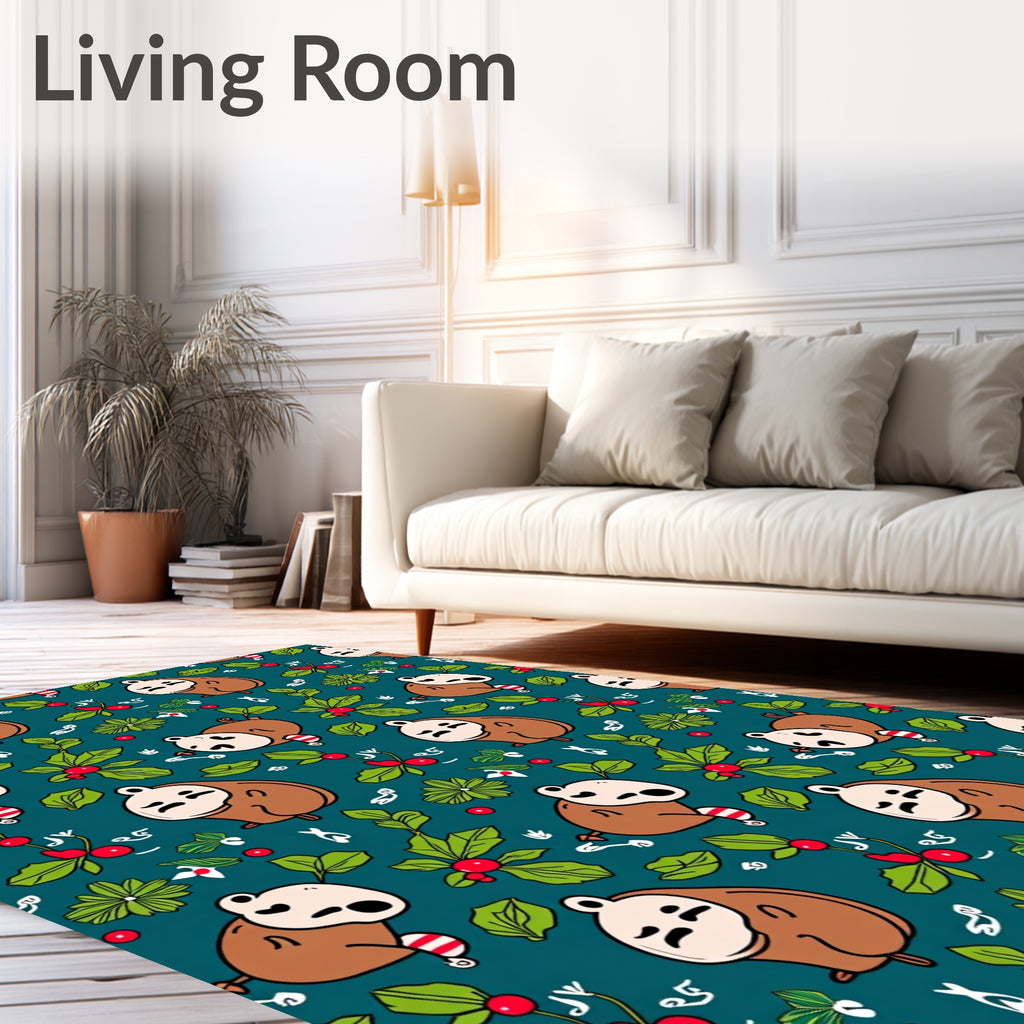 Cute Brown Character Christmas Holly Rug