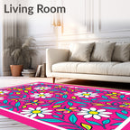 Whimsical Pink Floral Butterfly Garden Rug