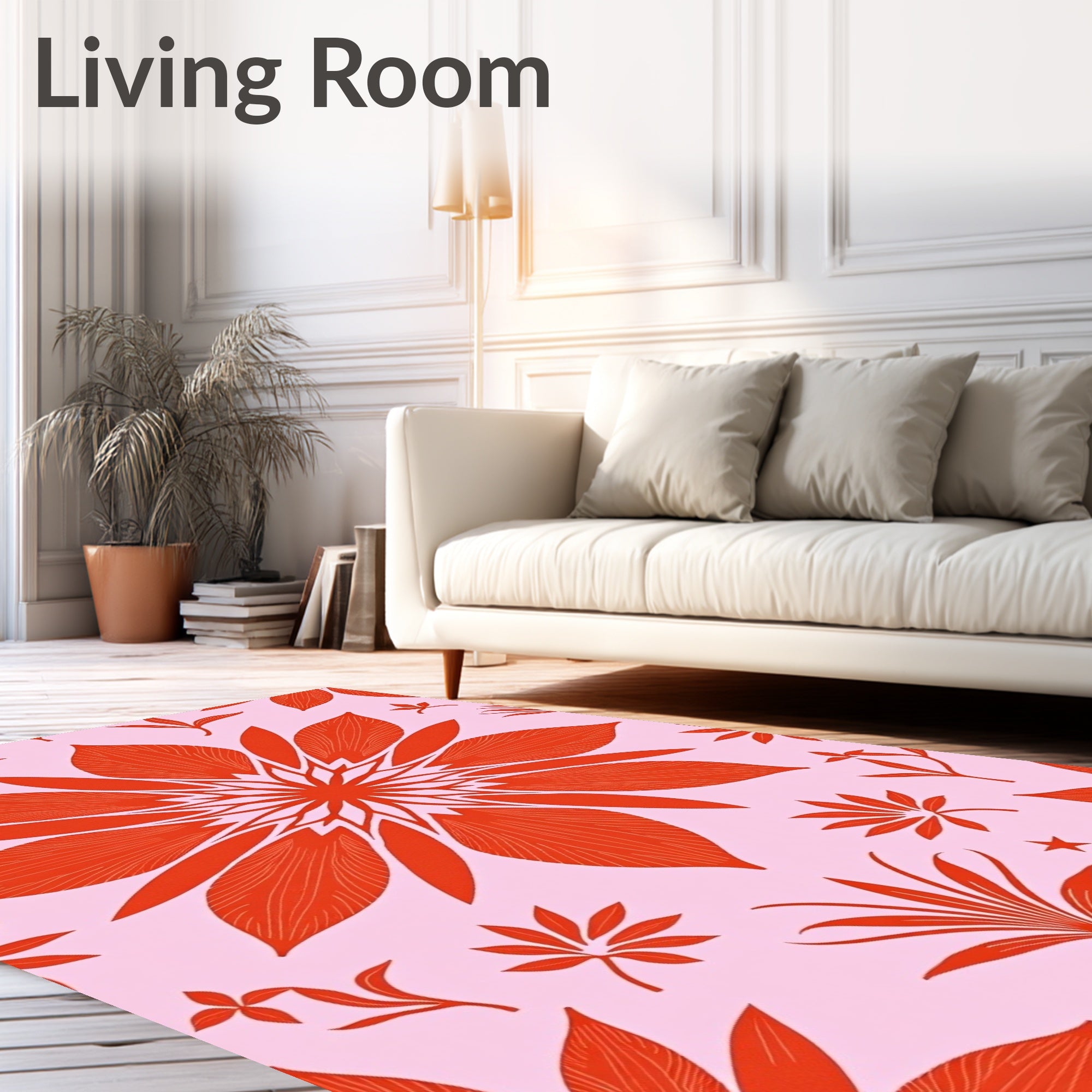 Coral Floral Burst Mandala Pink Rug