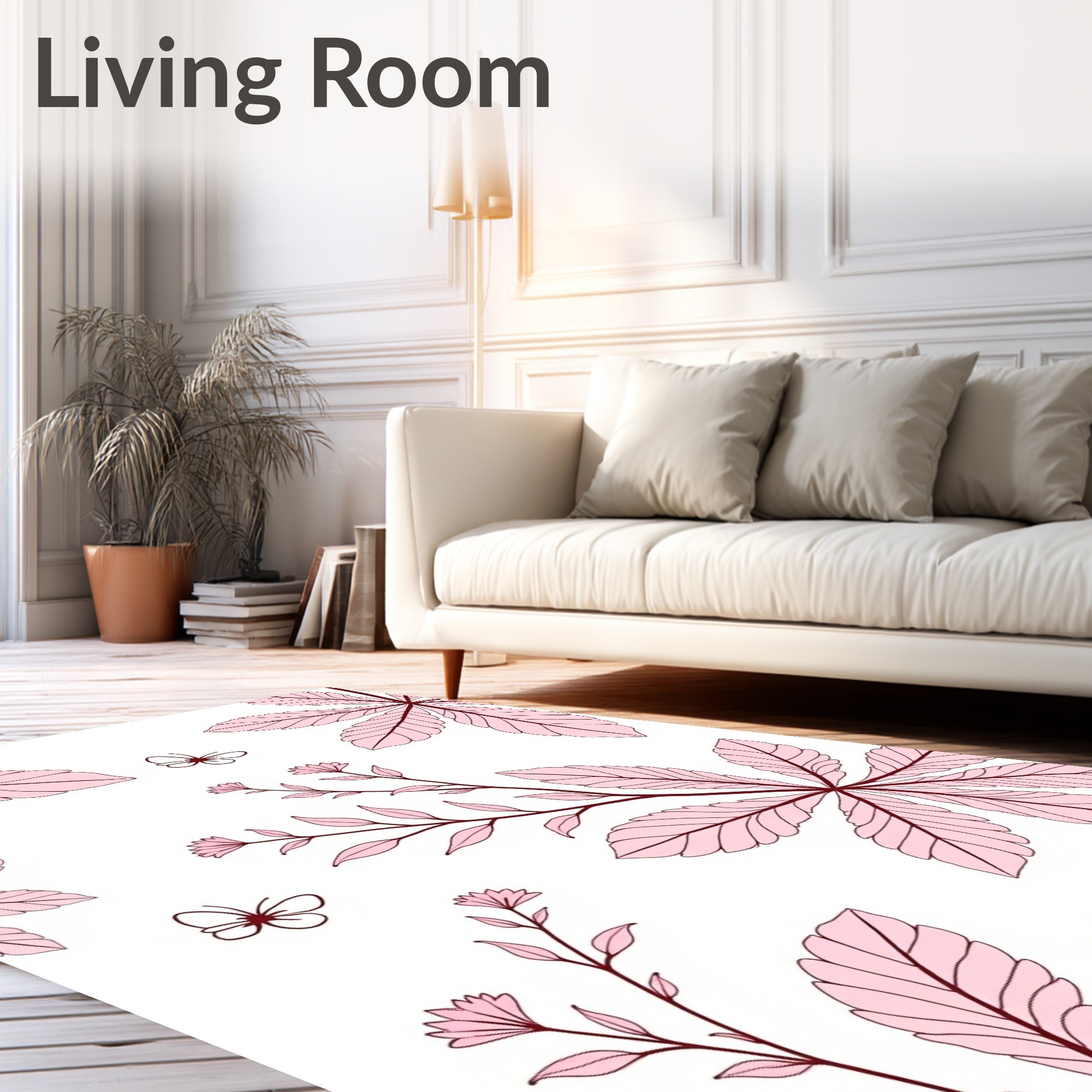 Pink Foliage and Butterfly Garden Rug