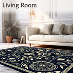 Navy Cream Floral Sunburst Medallion Rug