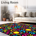 Vibrant Sunburst Shapes Abstract Rug