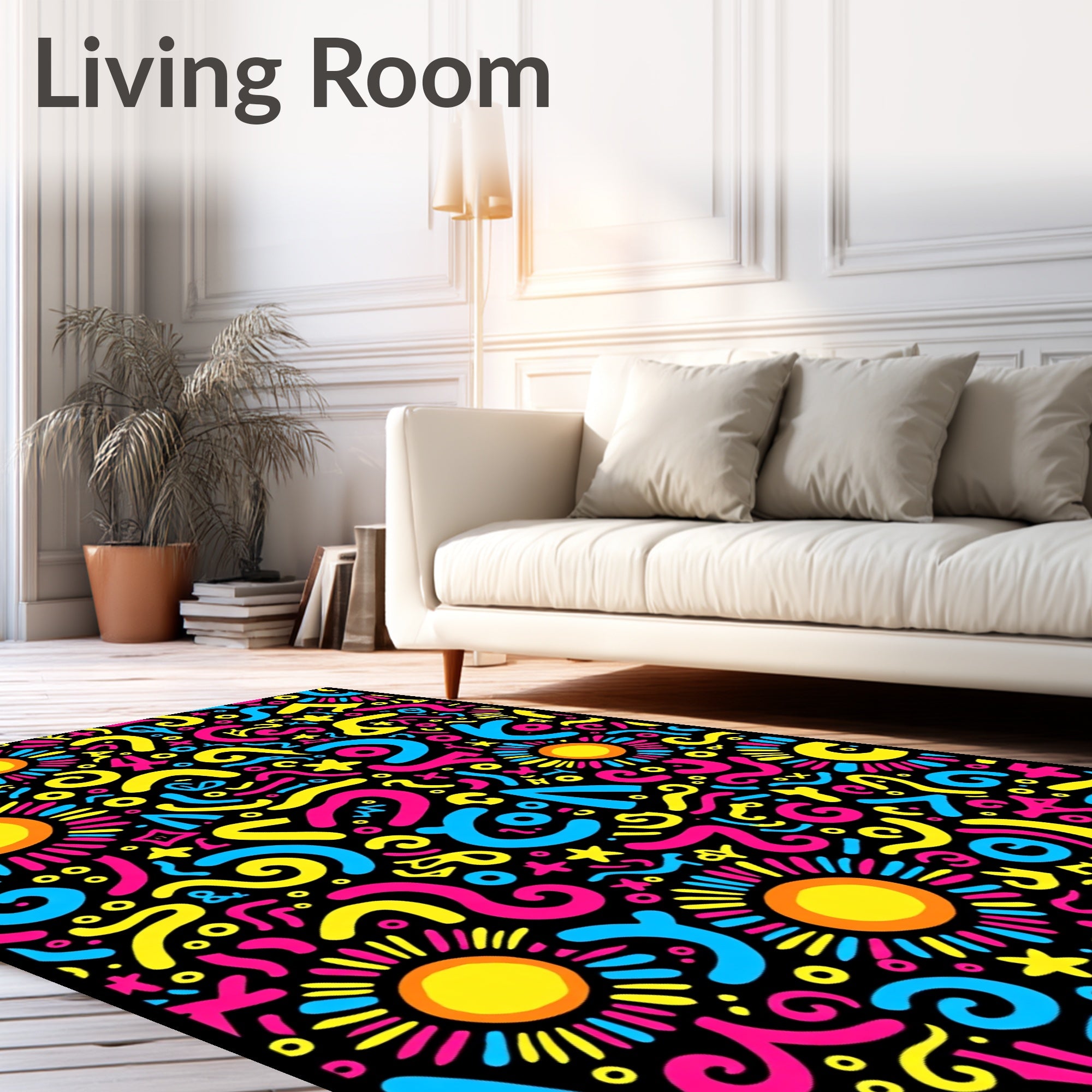 Vibrant Sunburst Shapes Abstract Rug