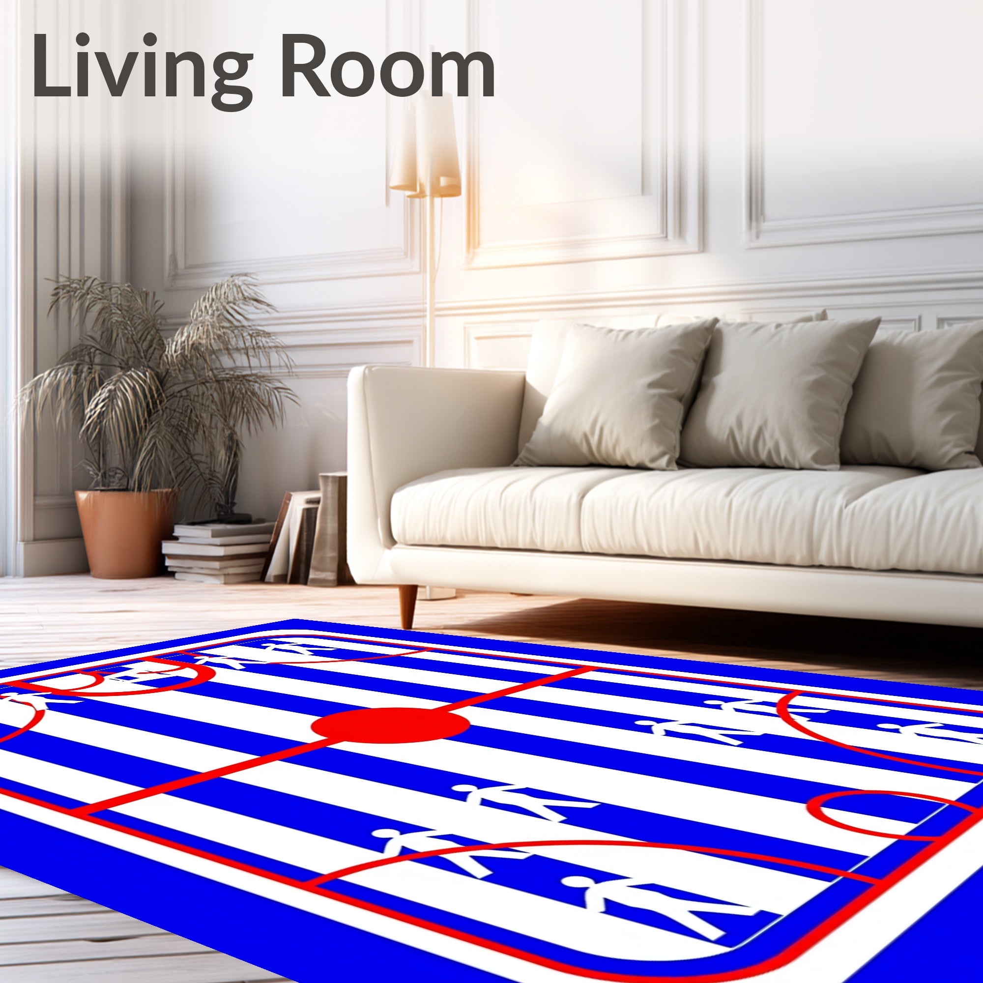Bold Red Blue Striped Figure Rug