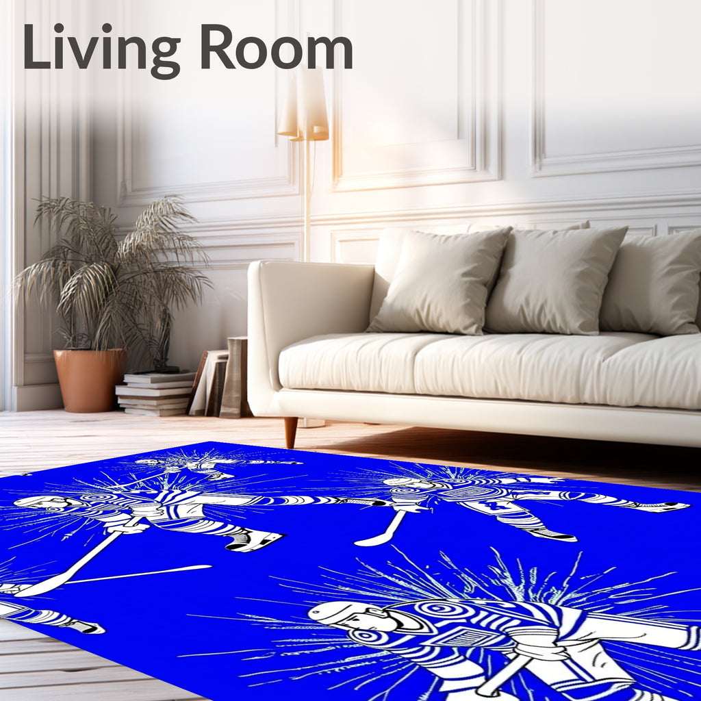Bold Blue Hockey Player Explosion Rug