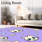 Whimsical Kitty Pastel Purple Cats Rug