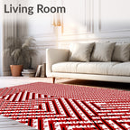 Red And White Diagonal Stripe Rug